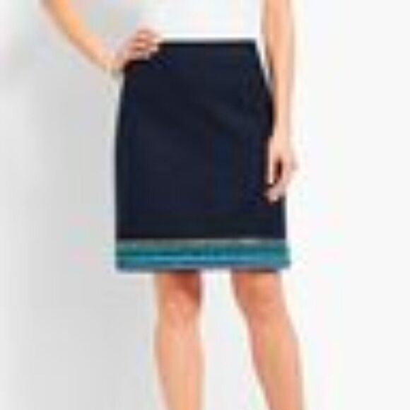 Talbots Navy Sequin Beaded Boho Hem Lined Coastal Workwear A-Line Mini Skirt 12 - Picture 3 of 10